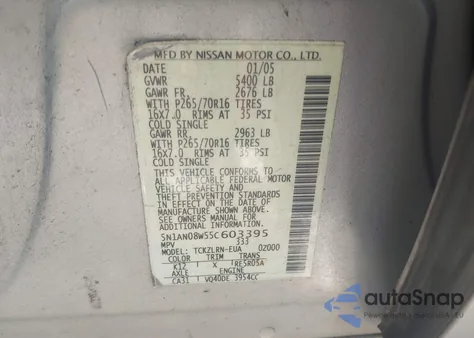 2005 Nissan Xterra S из США, поврежденный, VIN 5N1AN08W55C603395